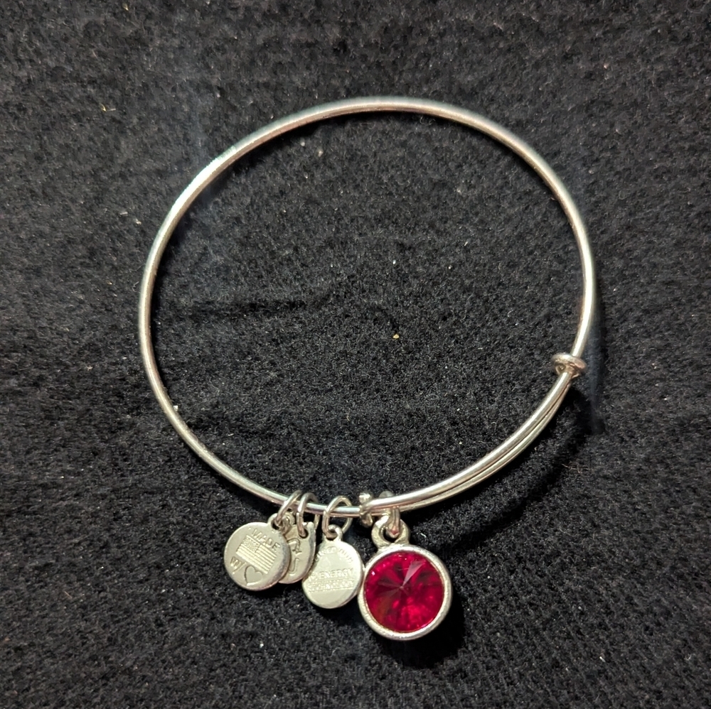 Alex And Ani Silver Tone Red Rhinestone Charm Expandable Bangle Bracelet